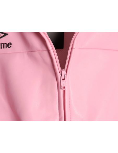 Supreme Umbro Embroidered Logo Zippered Leather Jacket,Supreme