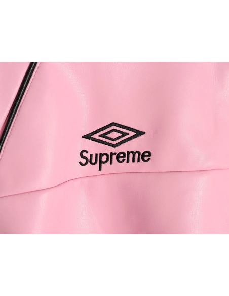 Supreme Umbro Embroidered Logo Zippered Leather Jacket,Supreme