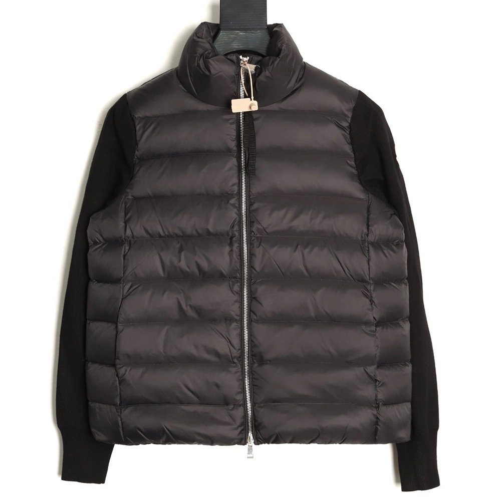 Moncler patchwork knit stand collar lightweight down jacket,Moncler