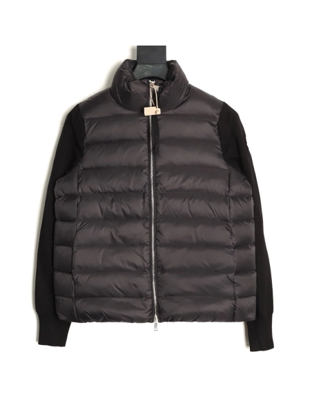 Moncler patchwork knit stand collar lightweight down jacket,Moncler