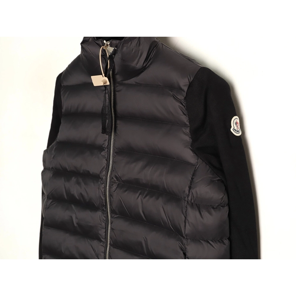 Moncler patchwork knit stand collar lightweight down jacket,Moncler