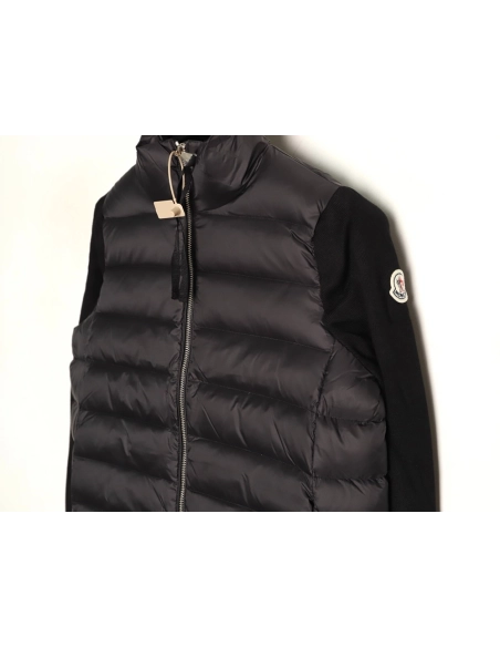 Moncler patchwork knit stand collar lightweight down jacket,Moncler