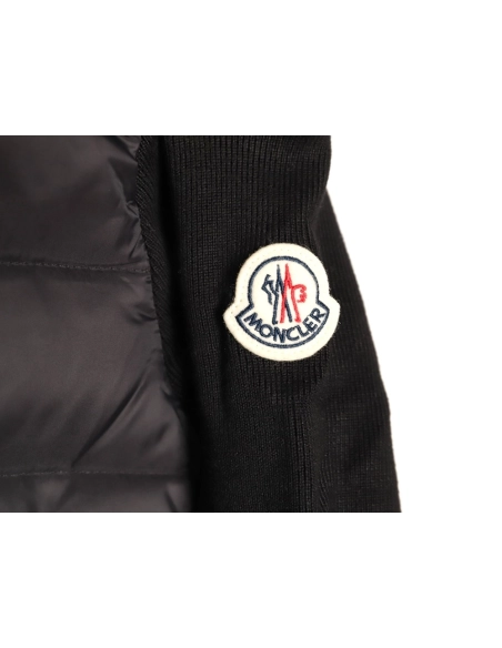 Moncler patchwork knit stand collar lightweight down jacket,Moncler