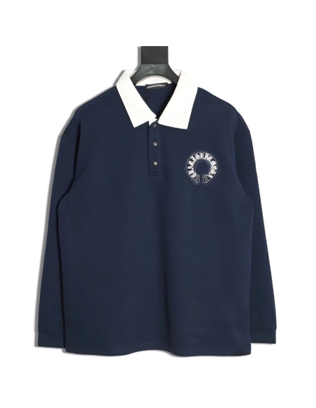 Chrome Hearts Cross Embroidered Collar Long-Sleeve Polo Shirt,Chrome Hearts