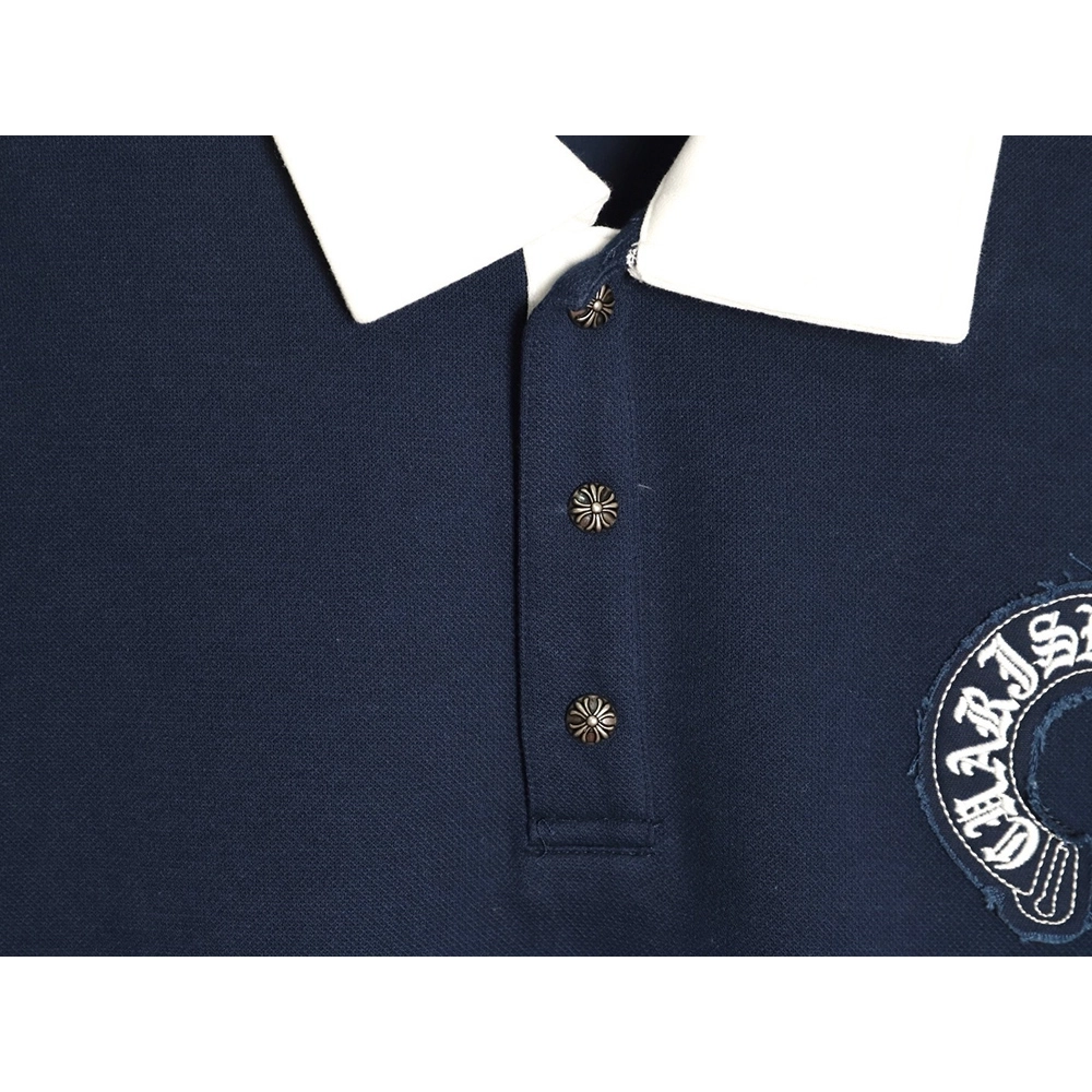 Chrome Hearts Cross Embroidered Collar Long-Sleeve Polo Shirt,Chrome Hearts