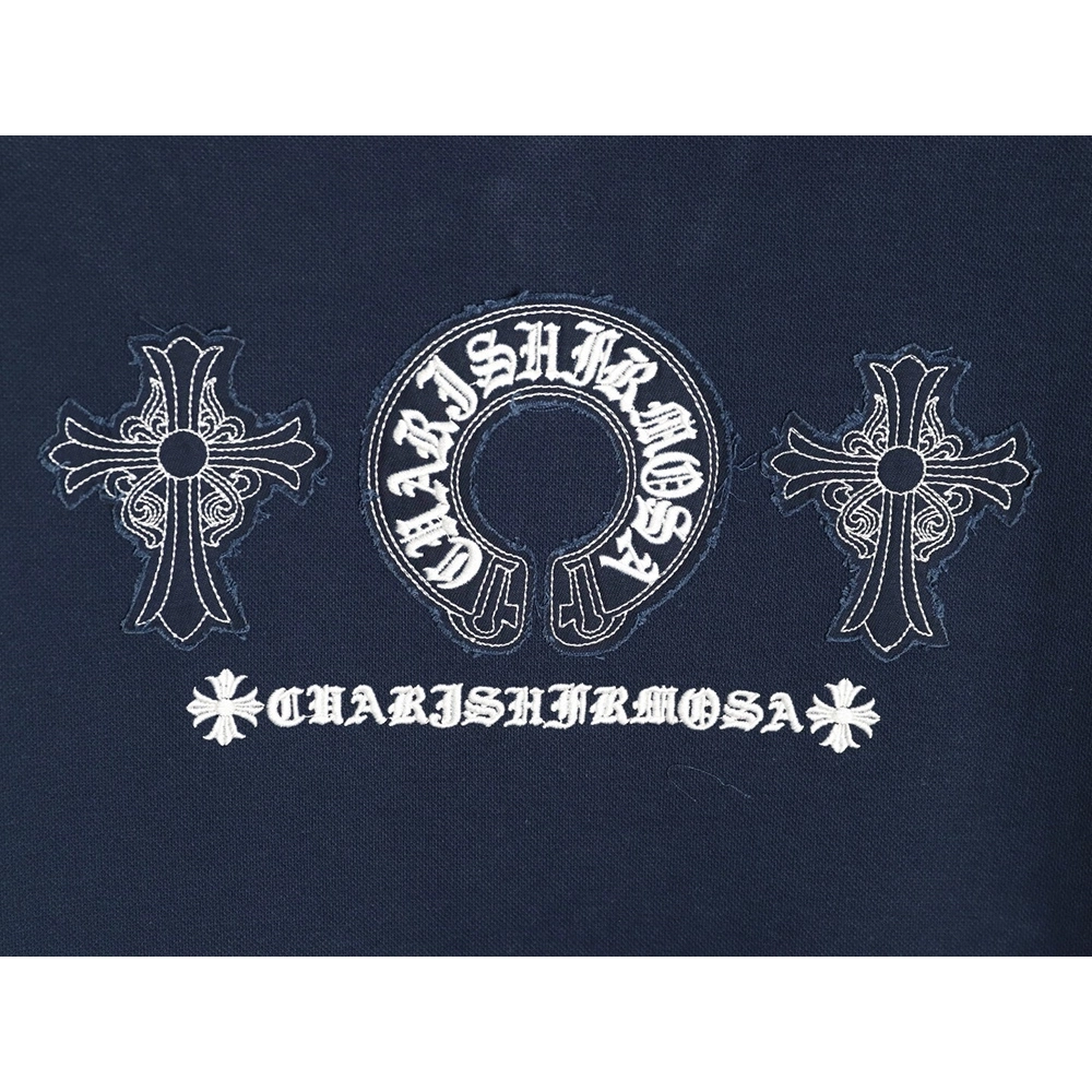 Chrome Hearts Cross Embroidered Collar Long-Sleeve Polo Shirt,Chrome Hearts