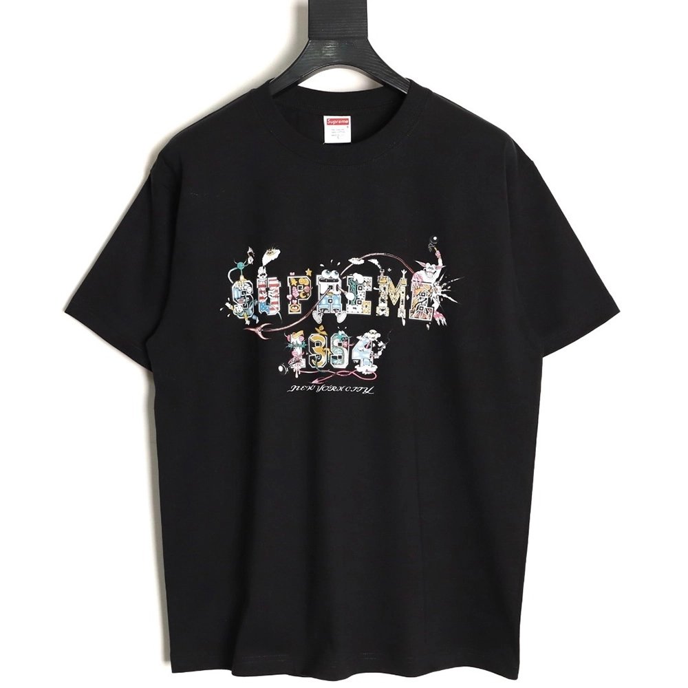 Supreme Cartoon Logo Letter Print Crew Neck Short Sleeve T-Shirt,Supreme