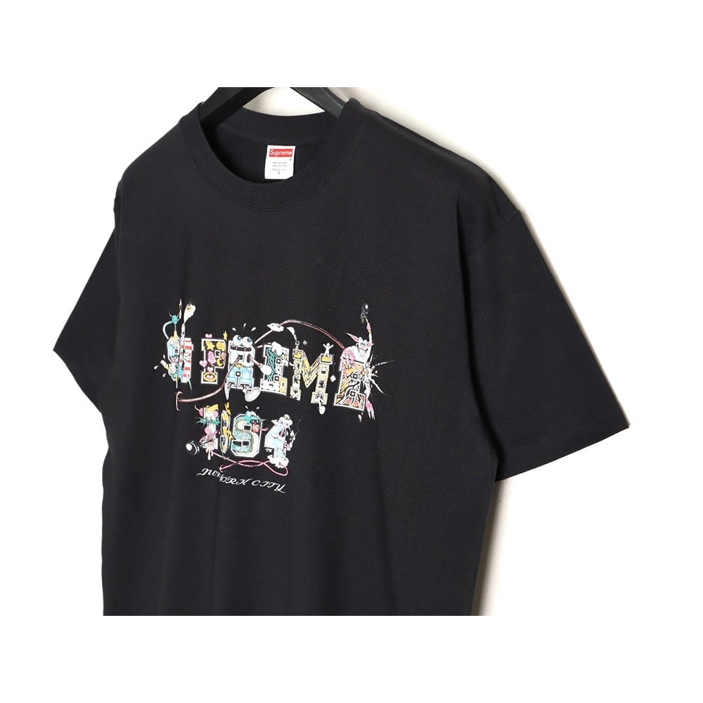 Supreme Cartoon Logo Letter Print Crew Neck Short Sleeve T-Shirt,Supreme