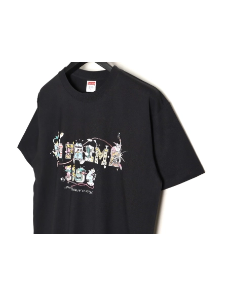Supreme Cartoon Logo Letter Print Crew Neck Short Sleeve T-Shirt,Supreme