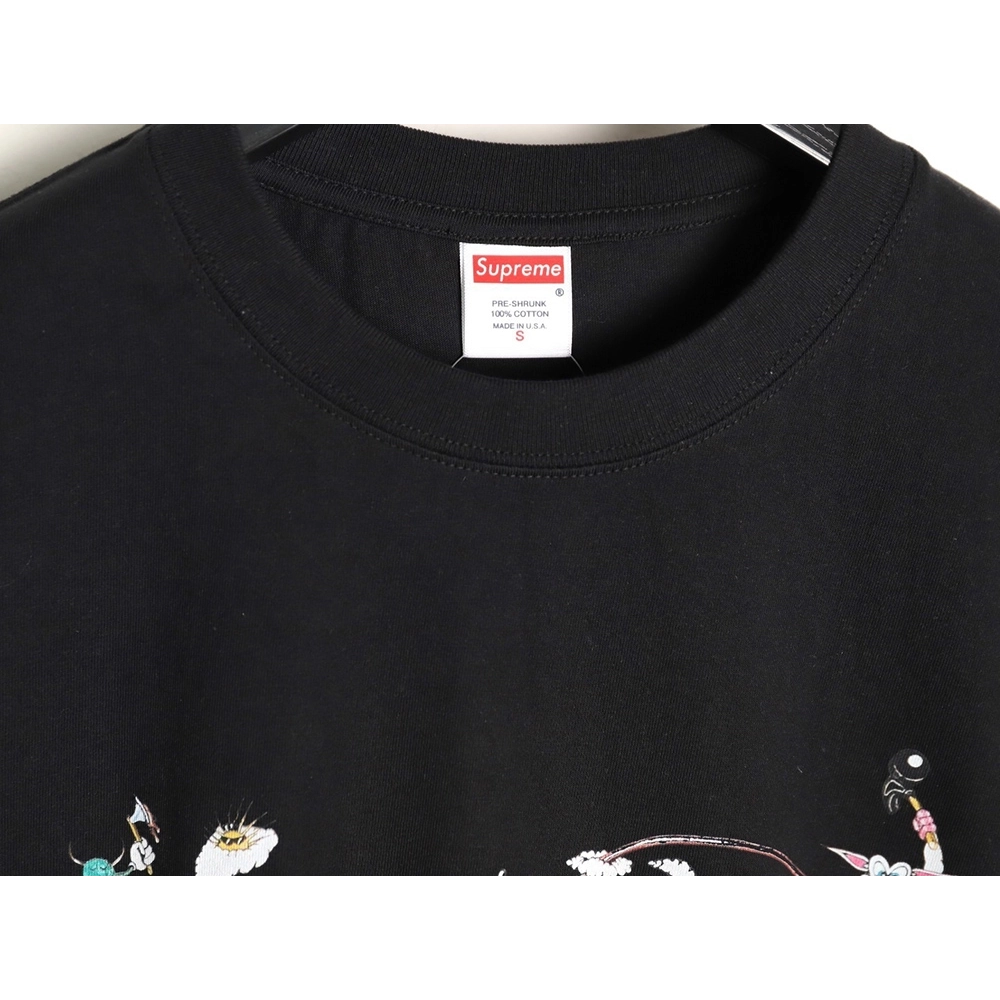 Supreme Cartoon Logo Letter Print Crew Neck Short Sleeve T-Shirt,Supreme