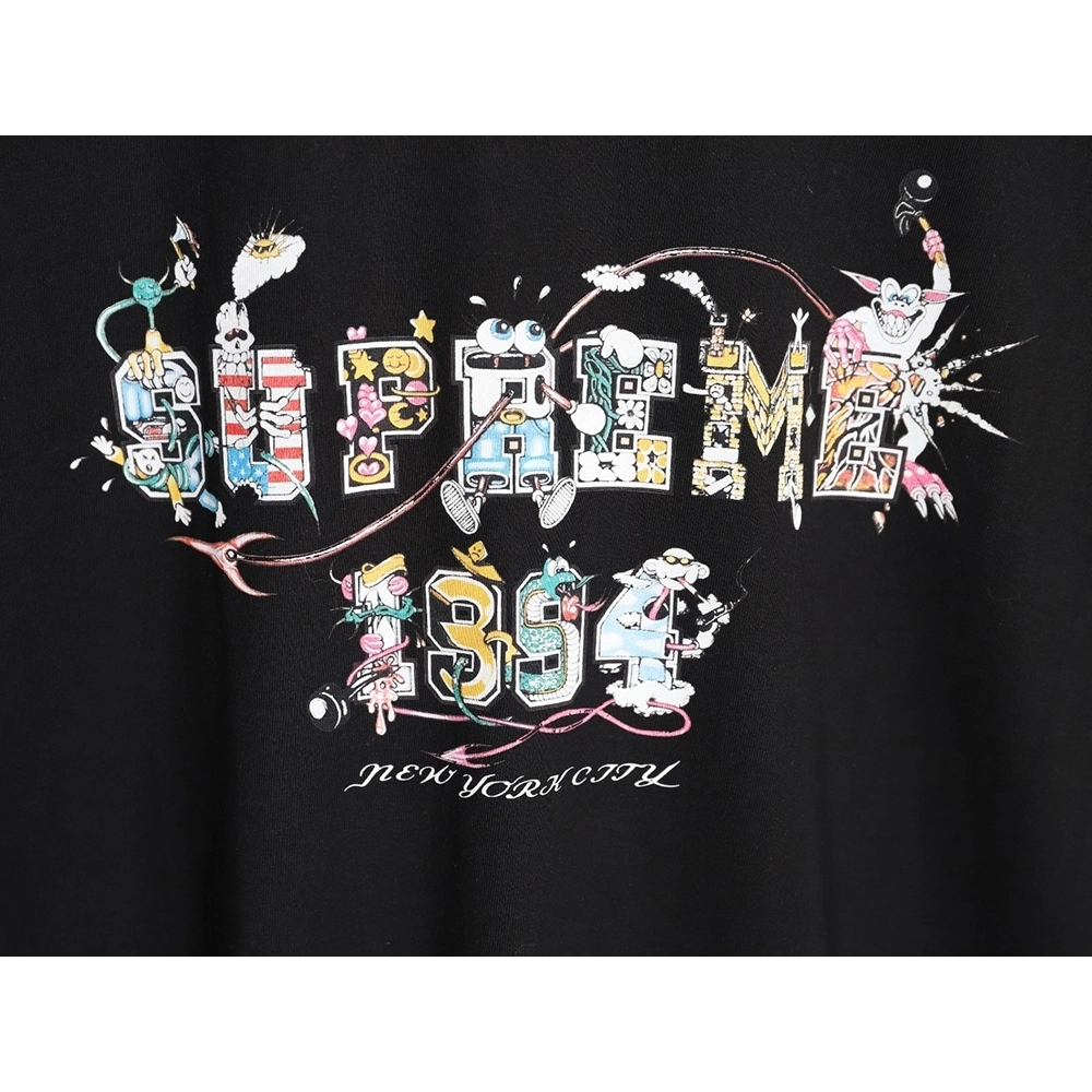 Supreme Cartoon Logo Letter Print Crew Neck Short Sleeve T-Shirt,Supreme