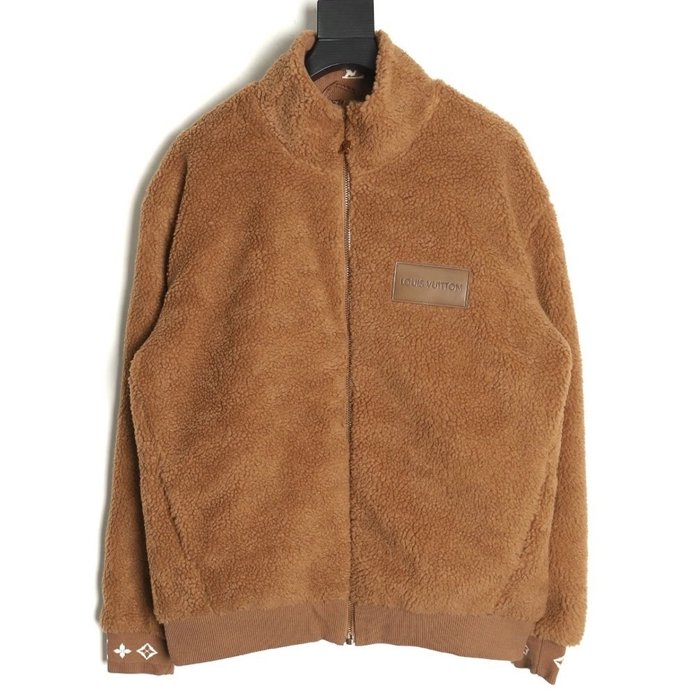 Louis Vuitton leather logo shearling stand-collar jacket,Louis Vuitton