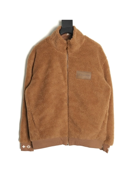 Louis Vuitton leather logo shearling stand-collar jacket,Louis Vuitton