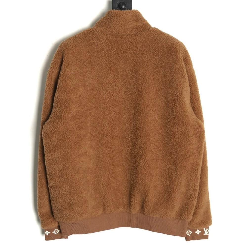 Louis Vuitton leather logo shearling stand-collar jacket,Louis Vuitton