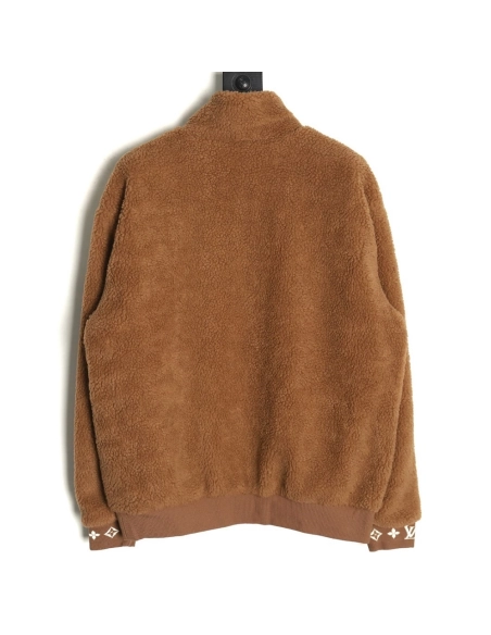 Louis Vuitton leather logo shearling stand-collar jacket,Louis Vuitton