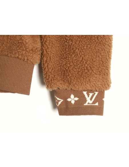 Louis Vuitton leather logo shearling stand-collar jacket,Louis Vuitton