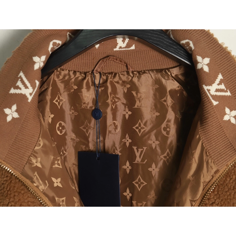 Louis Vuitton leather logo shearling stand-collar jacket,Louis Vuitton