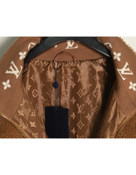 Louis Vuitton leather logo shearling stand-collar jacket,Louis Vuitton