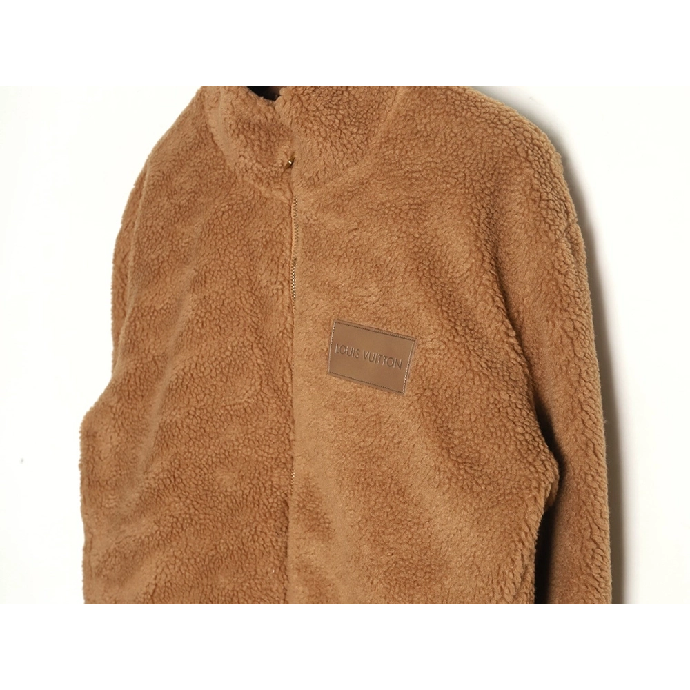 Louis Vuitton leather logo shearling stand-collar jacket,Louis Vuitton