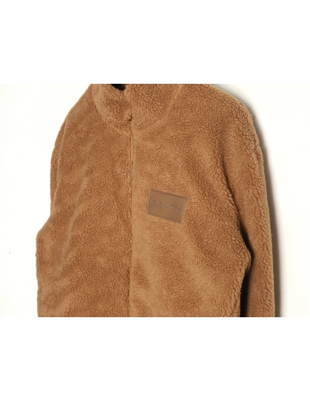 Louis Vuitton leather logo shearling stand-collar jacket,Louis Vuitton