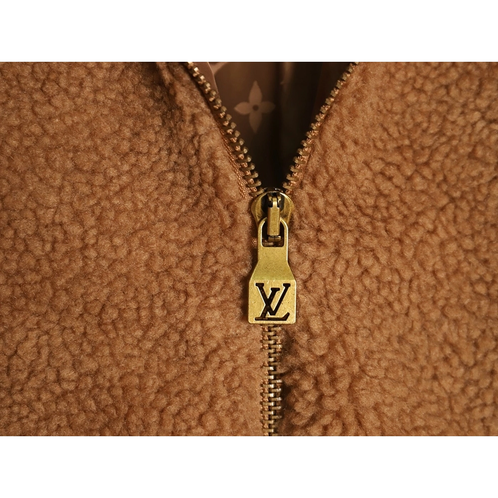 Louis Vuitton leather logo shearling stand-collar jacket,Louis Vuitton