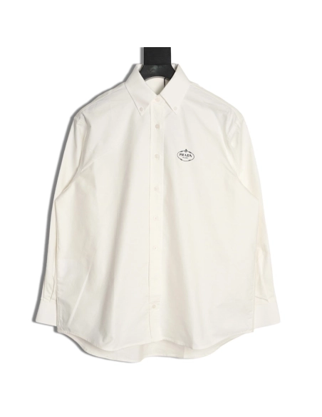 Prada round logo embroidered long-sleeved shirt,Prada