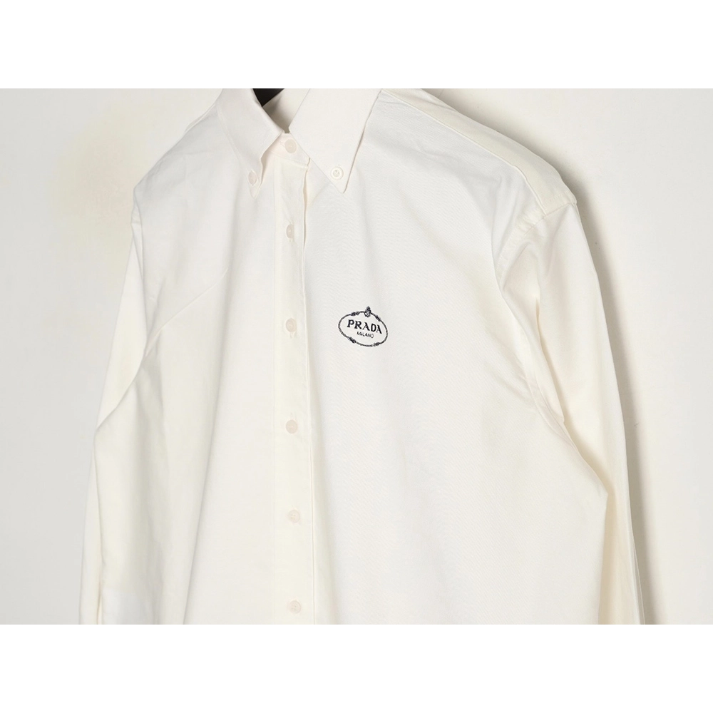 Prada round logo embroidered long-sleeved shirt,Prada