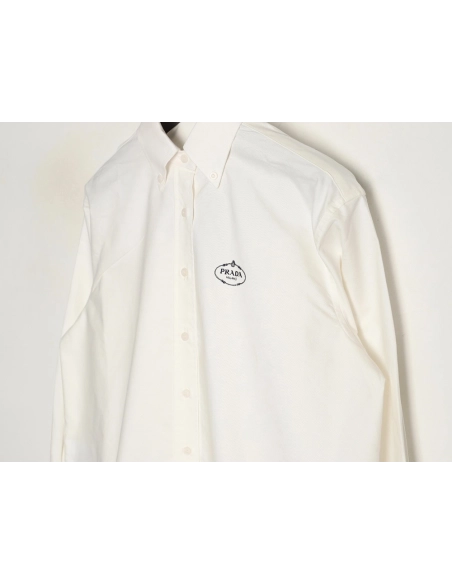 Prada round logo embroidered long-sleeved shirt,Prada