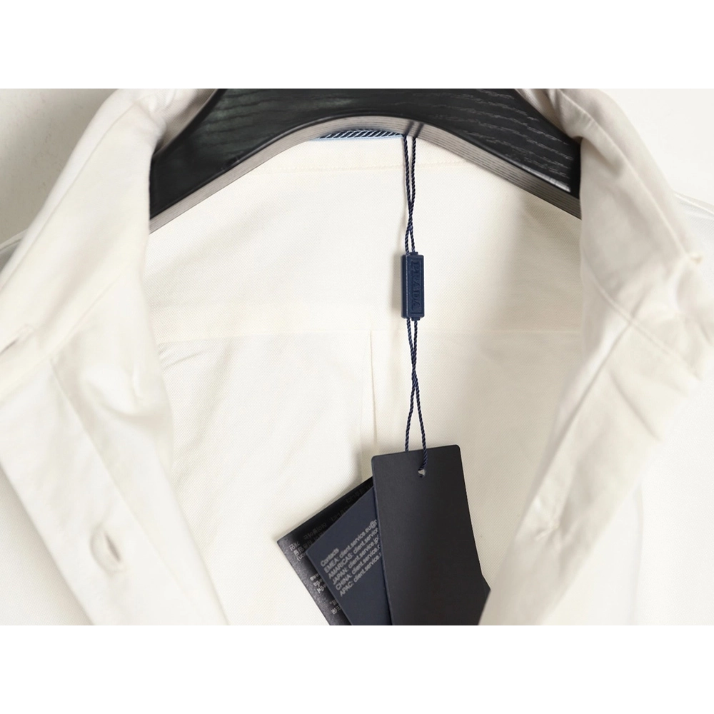 Prada round logo embroidered long-sleeved shirt,Prada