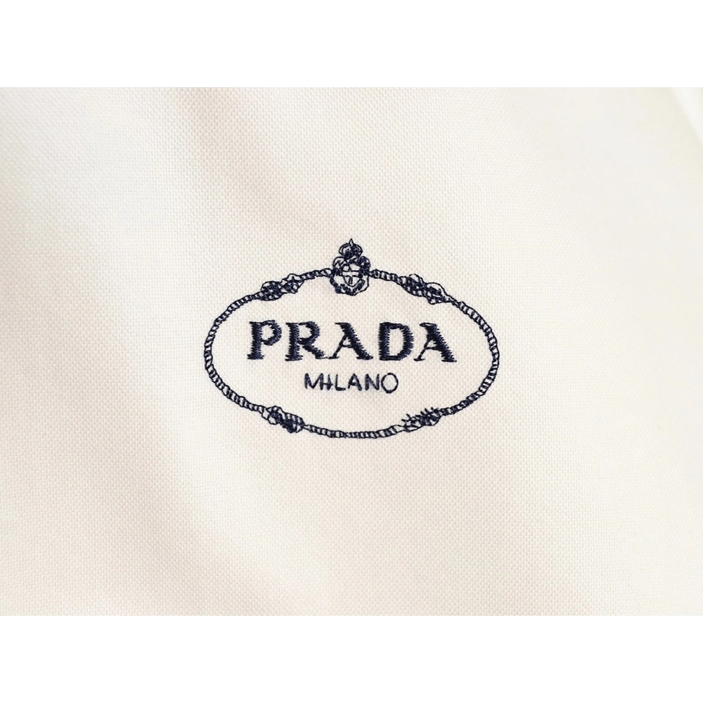 Prada round logo embroidered long-sleeved shirt,Prada