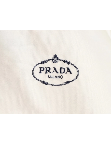 Prada round logo embroidered long-sleeved shirt,Prada