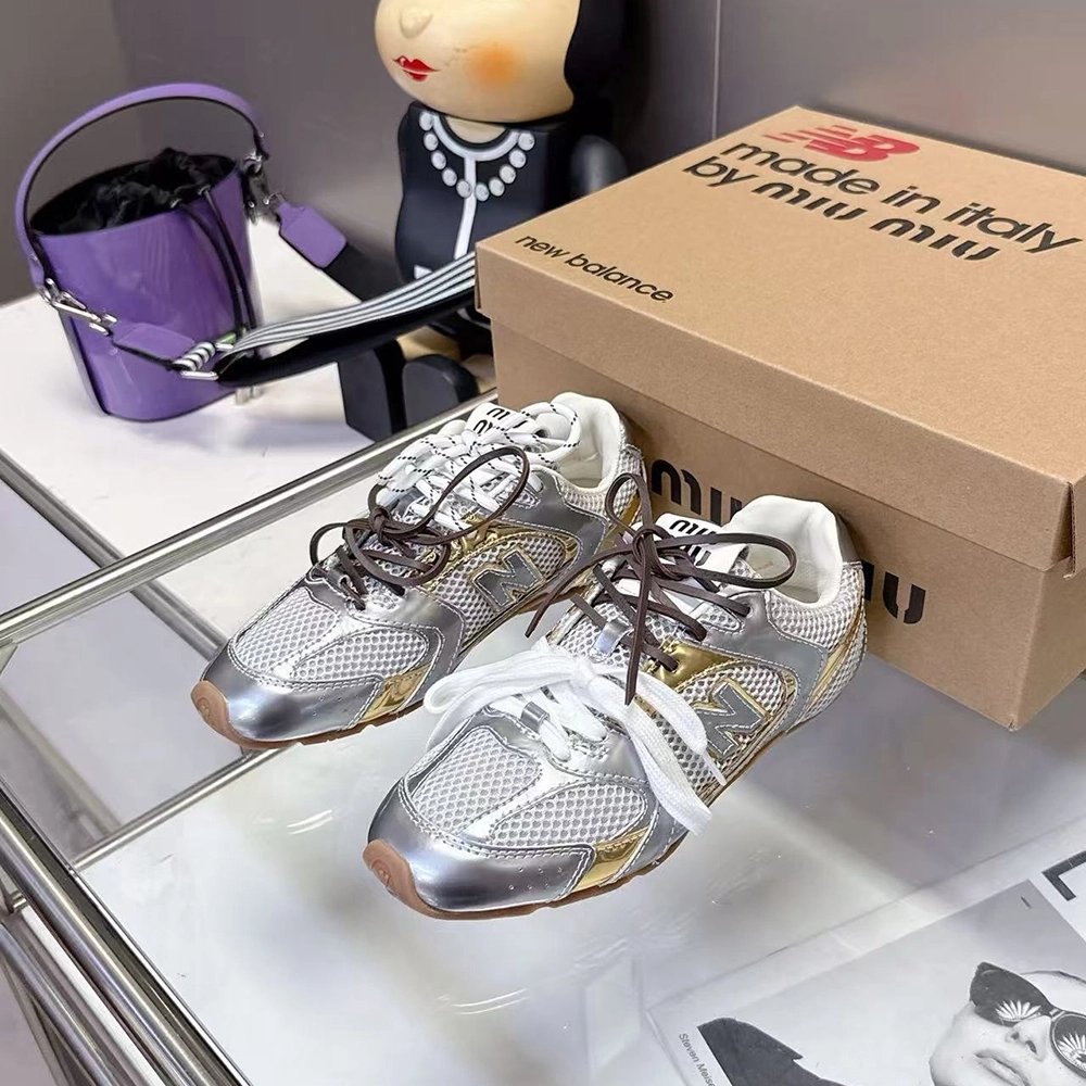 New Balance Miu Miu 530 SL metallic leather and mesh  sneakers,NEW BALANCE Shoes