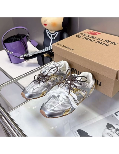 New Balance Miu Miu 530 SL metallic leather and mesh  sneakers,NEW BALANCE Shoes