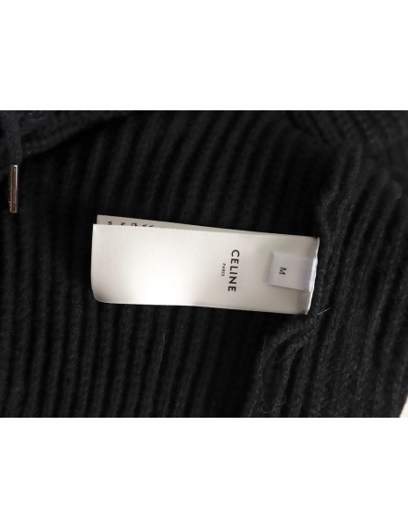 Celine Embroidered Logo Zippered Knit Hoodie,Celine