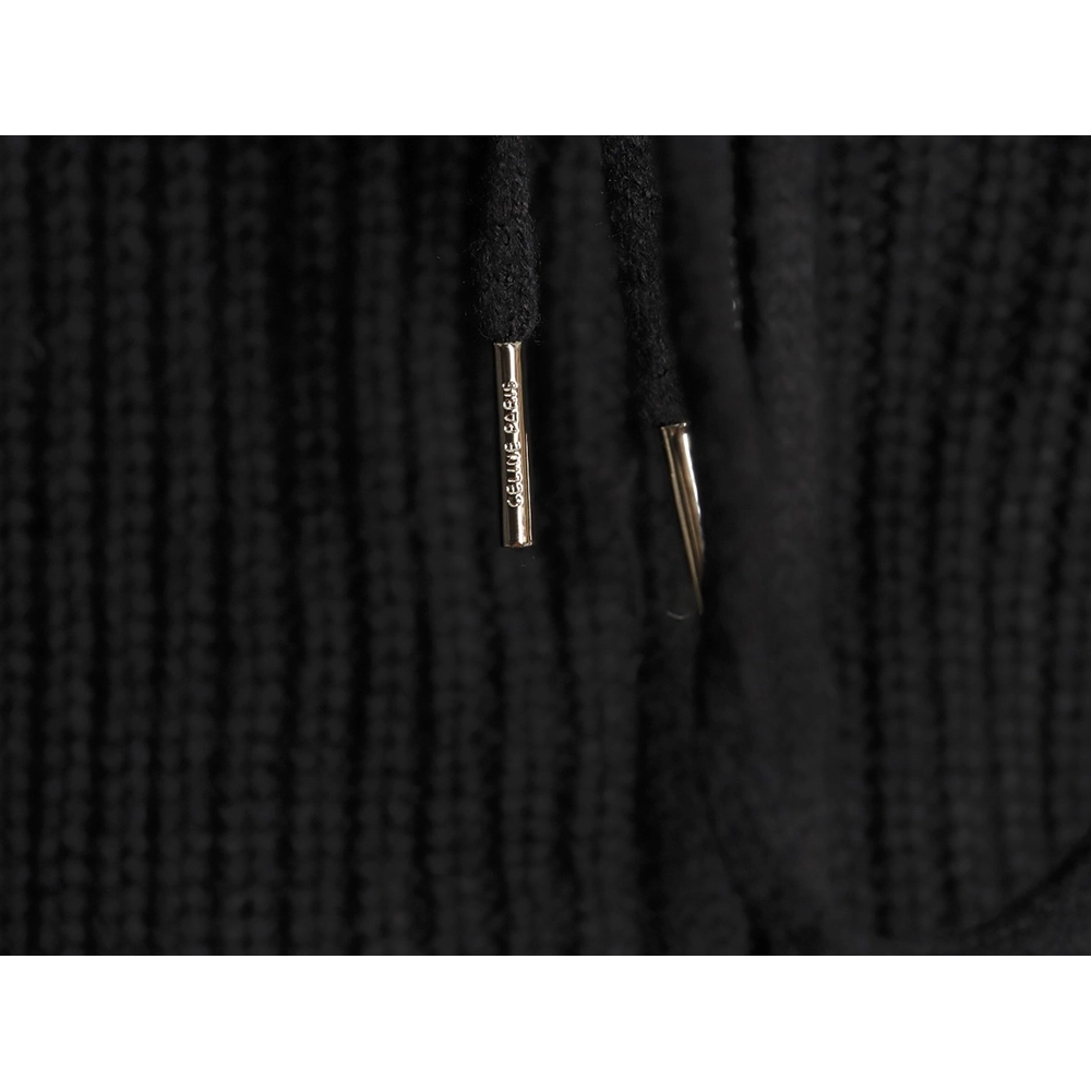 Celine Embroidered Logo Zippered Knit Hoodie,Celine