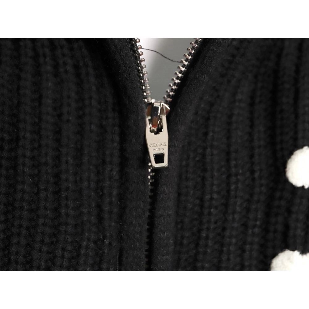 Celine Embroidered Logo Zippered Knit Hoodie,Celine