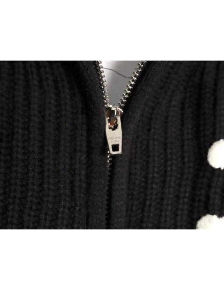 Celine Embroidered Logo Zippered Knit Hoodie,Celine