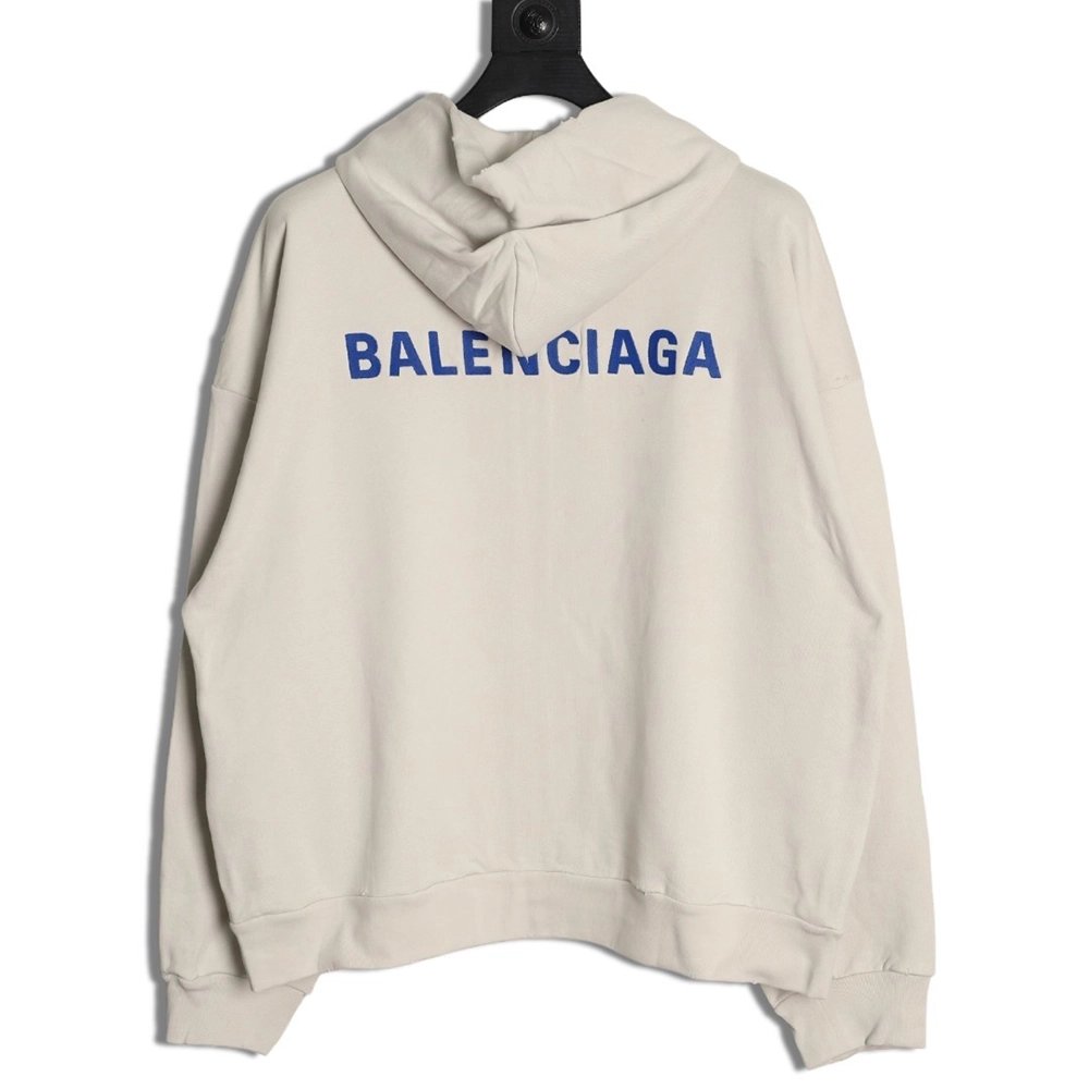 Balenciaga Embroidered Blue Letter Zip-Up Hooded Sweatshirt,Balenciaga