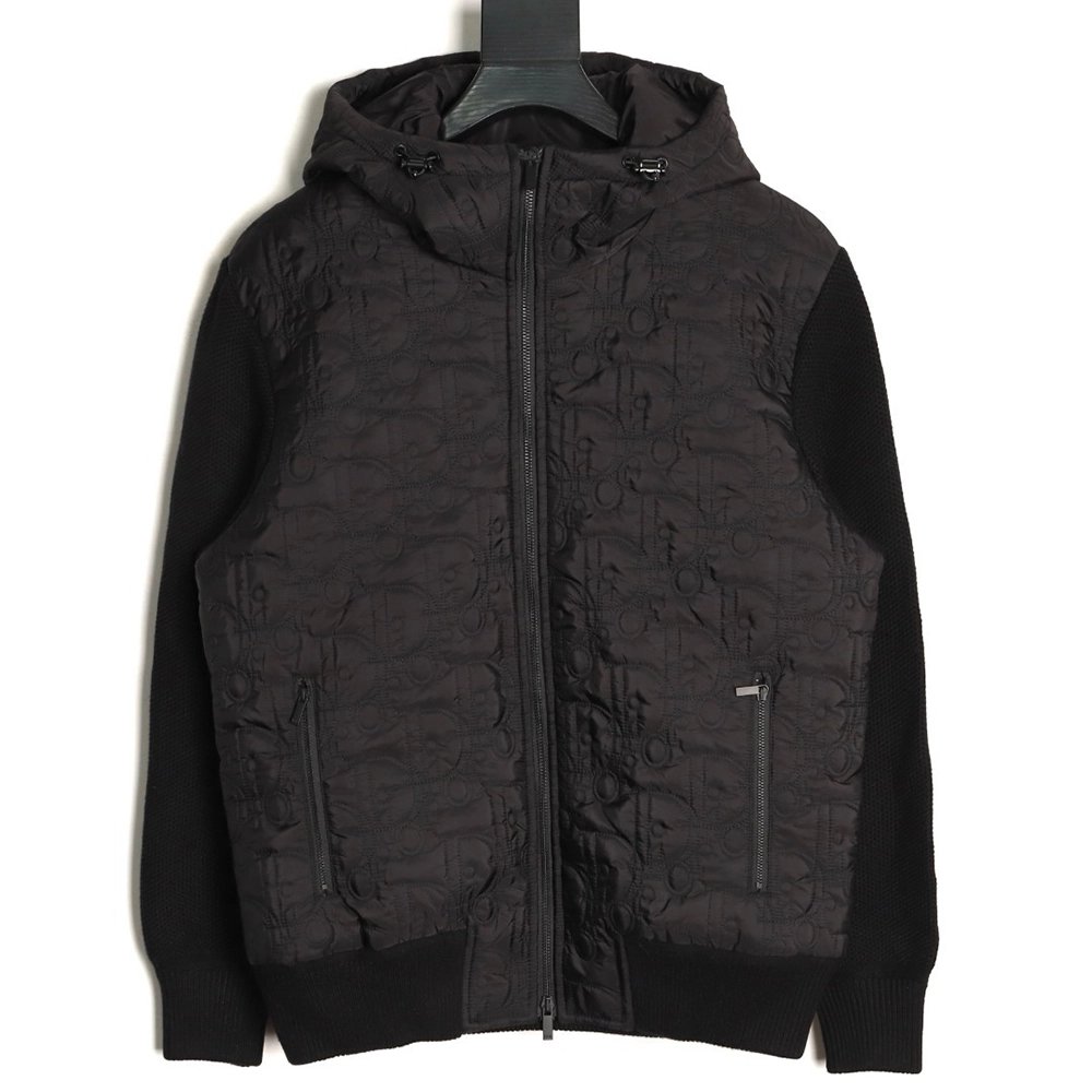 Dior quilted letter knit patchwork hooded down jacket,Dior