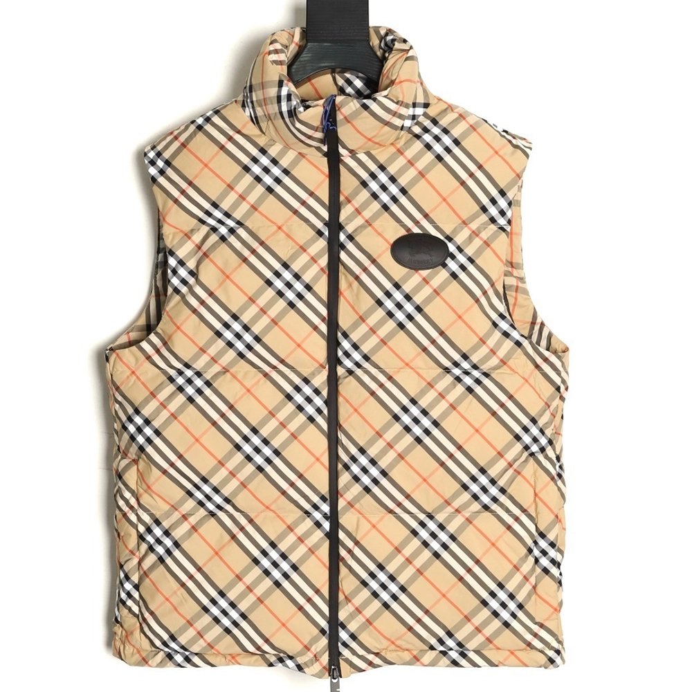 Burberry Leather Plaid Down Vest,Burberry