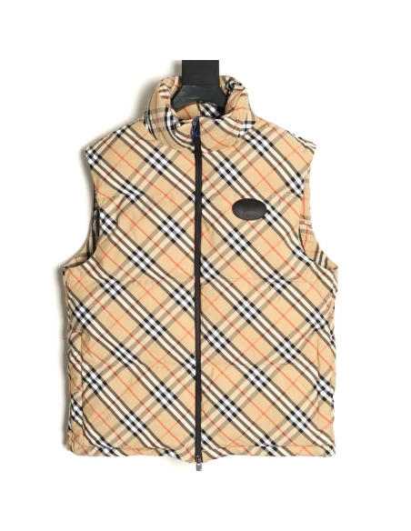 Burberry Leather Plaid Down Vest,Burberry