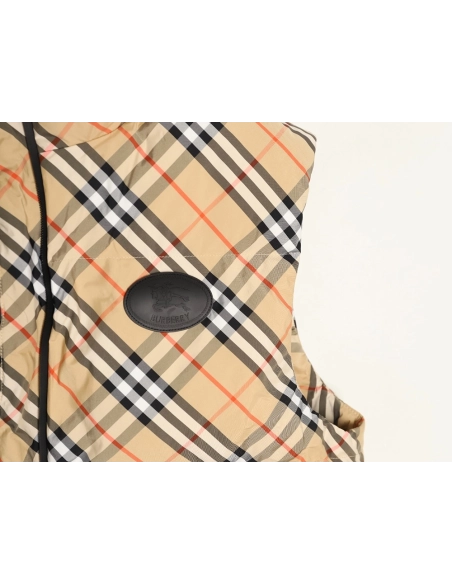 Burberry Leather Plaid Down Vest,Burberry