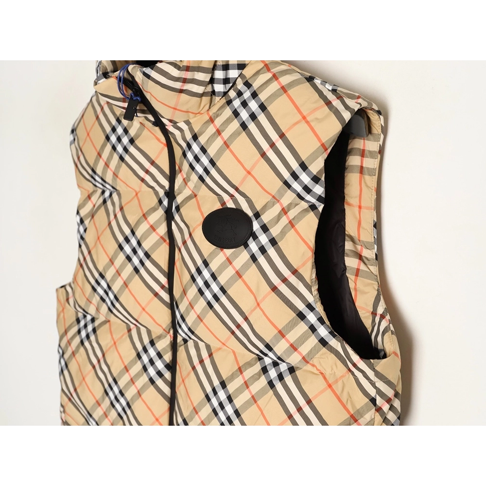 Burberry Leather Plaid Down Vest,Burberry