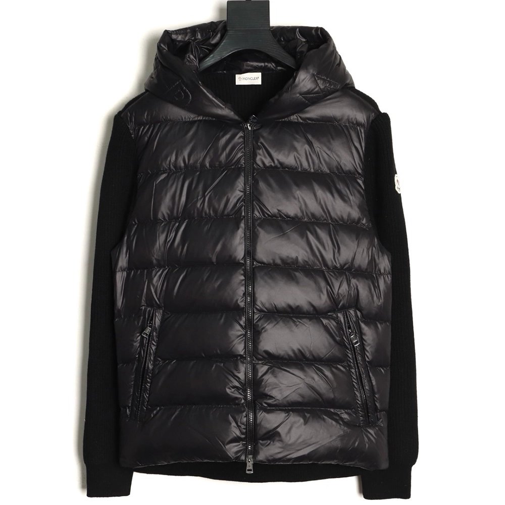 Moncler embroidered brim knit patchwork hooded down jacket,Moncler