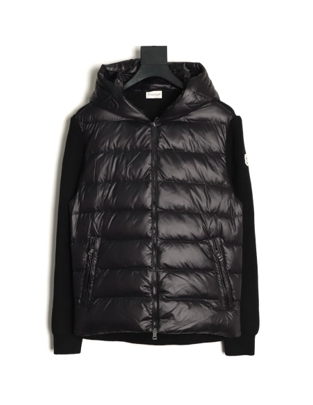 Moncler embroidered brim knit patchwork hooded down jacket,Moncler