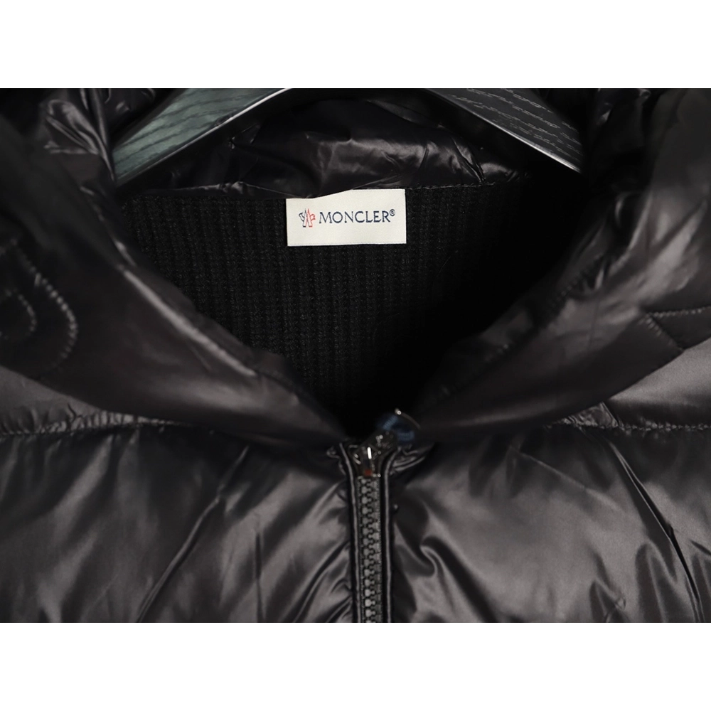 Moncler embroidered brim knit patchwork hooded down jacket,Moncler