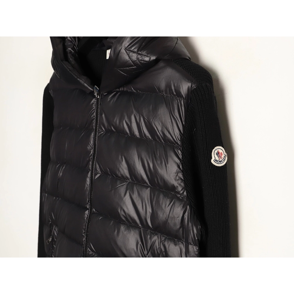Moncler embroidered brim knit patchwork hooded down jacket,Moncler