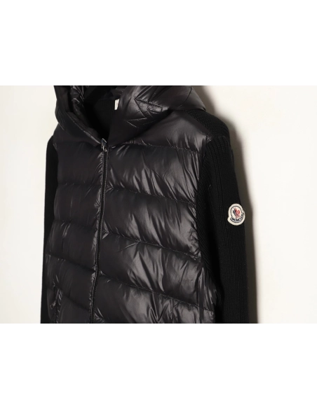 Moncler embroidered brim knit patchwork hooded down jacket,Moncler