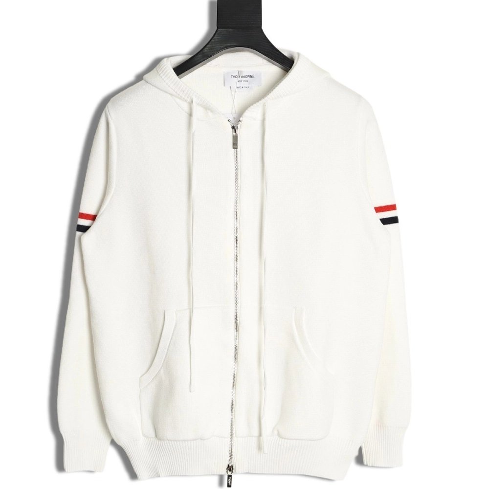 Thom Browne Double-Sleeve Label Zipper Cardigan Wool Blend Sweater,Thom Browne
