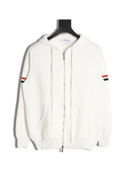 Thom Browne Double-Sleeve Label Zipper Cardigan Wool Blend Sweater,Thom Browne